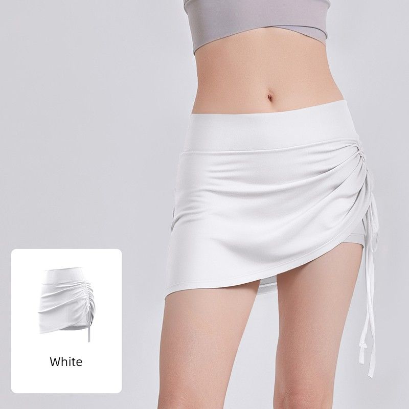 

Pyt070 Color Discount Wrinkle Sports Short dress Women Anti-exposure High Waist Running Fake Two-Piece Yoga Short dress Quick-Drying White S