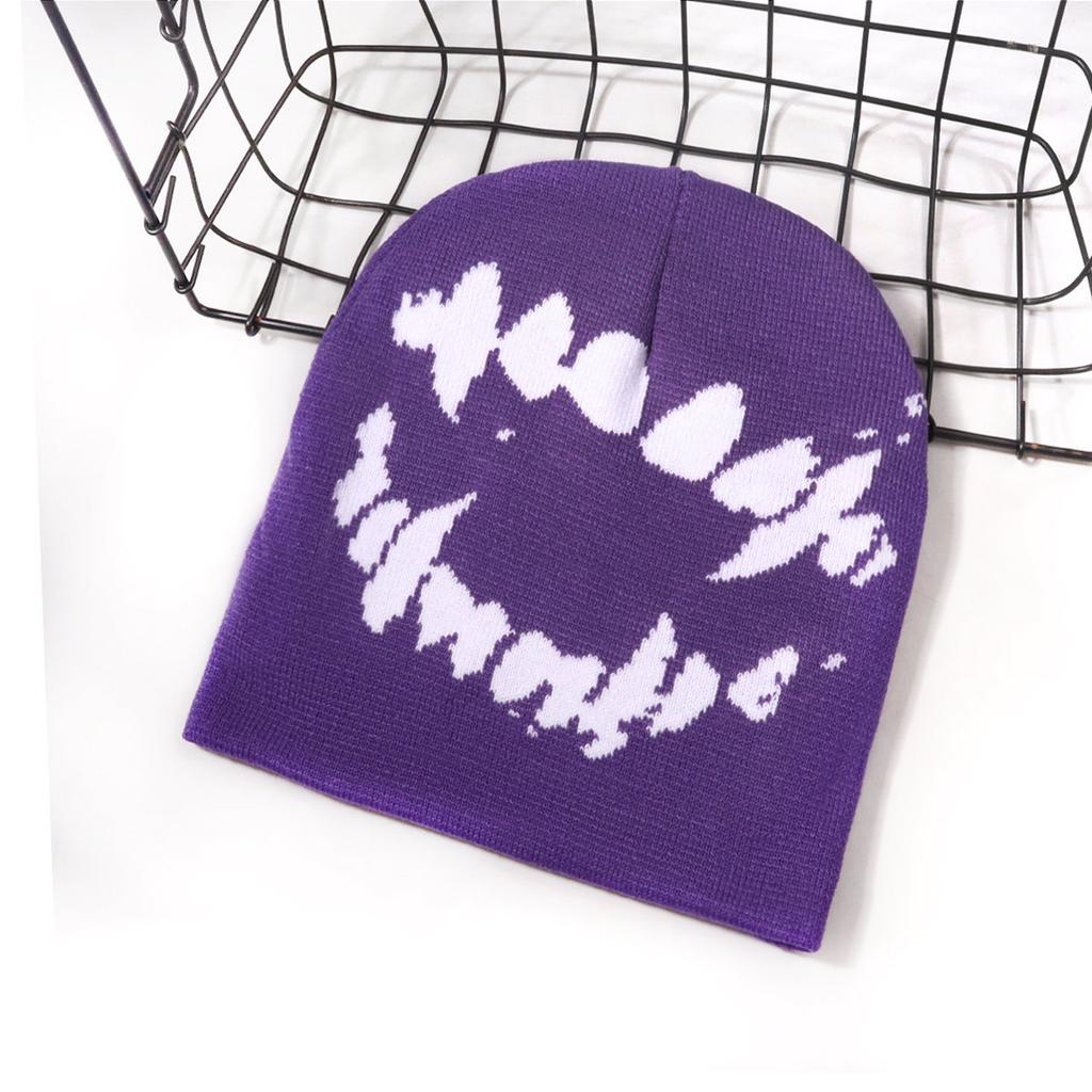 Autumn Winter New European American Style Street Hip-Hop Jacquard Knitted Beanie Teeth Pattern Button Spandex/Cotton Common