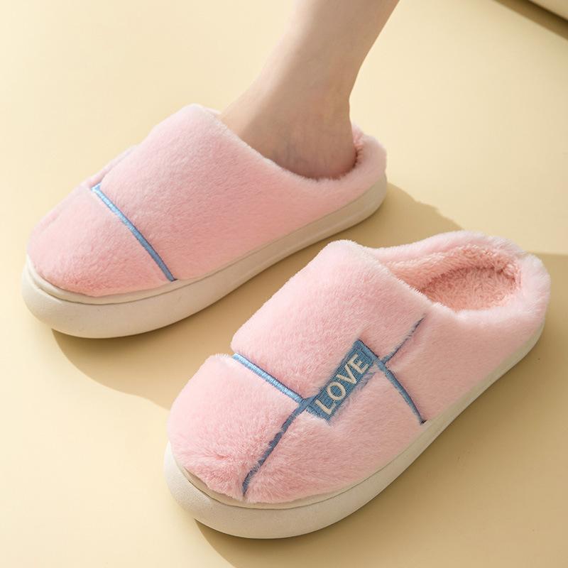 

Cotton slippers women s winter new cotton drag couple velvet warm cotton shoes silent shoes wool slippers 36-37 рожевий
