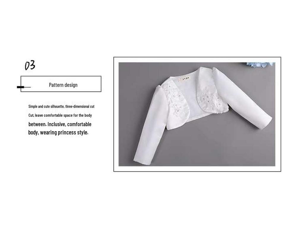 Girls' Long-Sleeve Evening Dress Shawl and Jacket for Flower Girl or Princess Costume