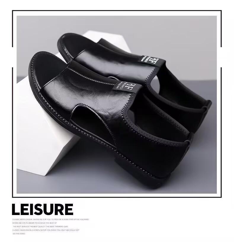 Men's Plus Size 48 Casual Leather Sandals, Summer 2025 Non-Slip Breathable Driving Shoes.