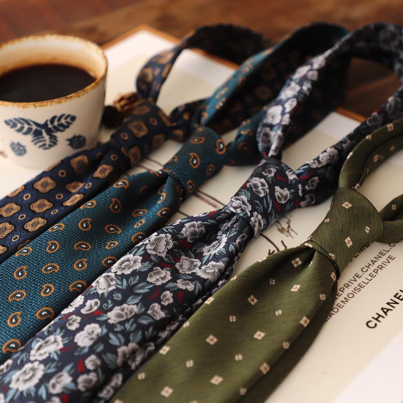 Retro Korean Style 8CM Navy Green Brown Pattern Men's Suit Tie