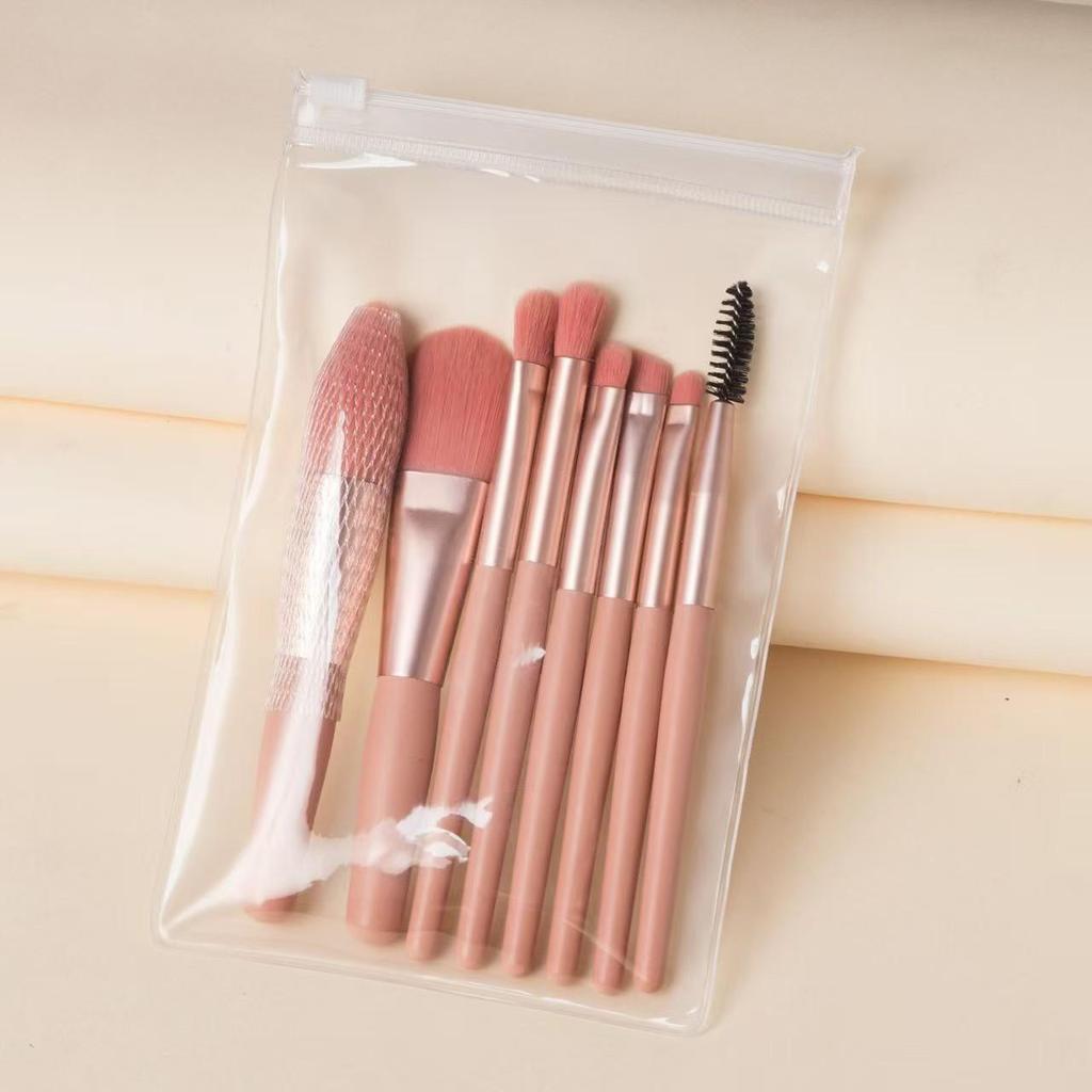 8-Piece Beginner Macaron Makeup Brush Set - Portable Mini Soft Bristles for Blush & Eyeshadow with Carrying Bag