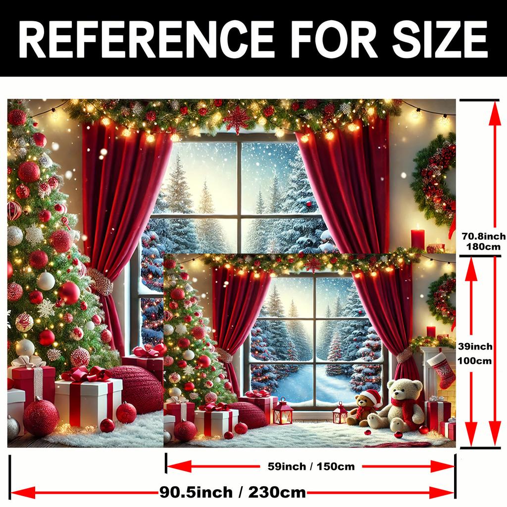 1pcs Winter Wonderland Christmas Background Cloth Featuring Trees Gifts and Snowflakes Suitable for Halloween