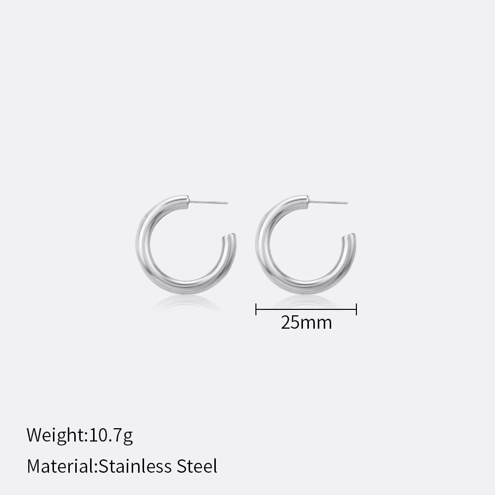 European and American Fashion Simple Plain Hoop Earrings: 20/25/30/40/50mm Stainless Steel Women's Hoop Earrings