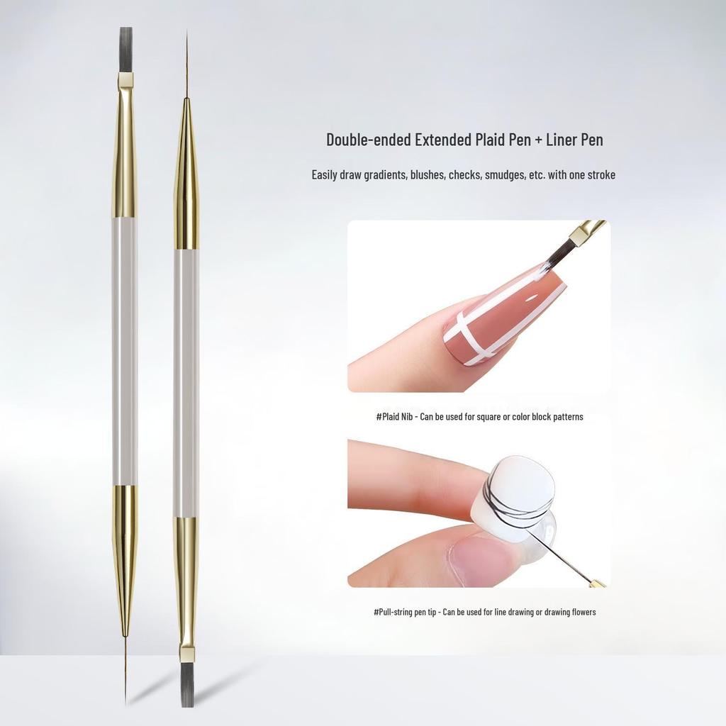 Dual-Tip Flexible Plaid Nail Art Brush & Liner Pen