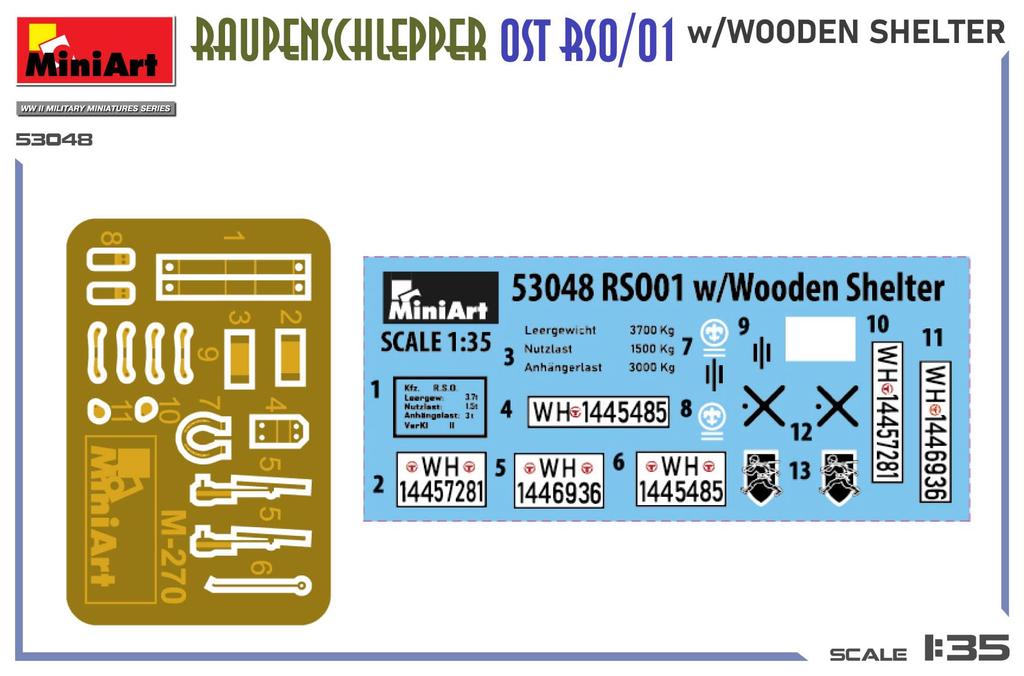 Miniart Scale Laupenschlepper OST with Wooden Shelter Plastic Model Kit MA53048 1/35 RSO/01 (Military Vehicle)