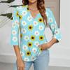 Women's V-neck Gradient Print Three-quarter Sleeve Fashion Top
