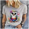 Damen Polyester 100% Bunter Eulenprint T-Shirt Lockerer Rundhalsausschnitt Lässig Kurzarm Mode Top Großhandel Kleidung Sommer