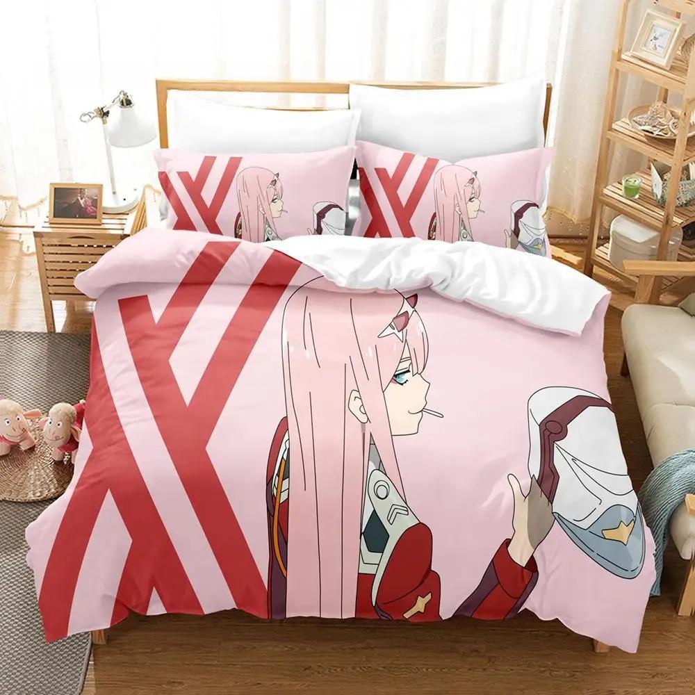 

Zero Two (Darling In The FranXX) 002 Bedding Set Single Twin Full Queen King Size Bed Set Aldult Kid Bedroom Duvet Cover Sets EU Twin(135x200cm)