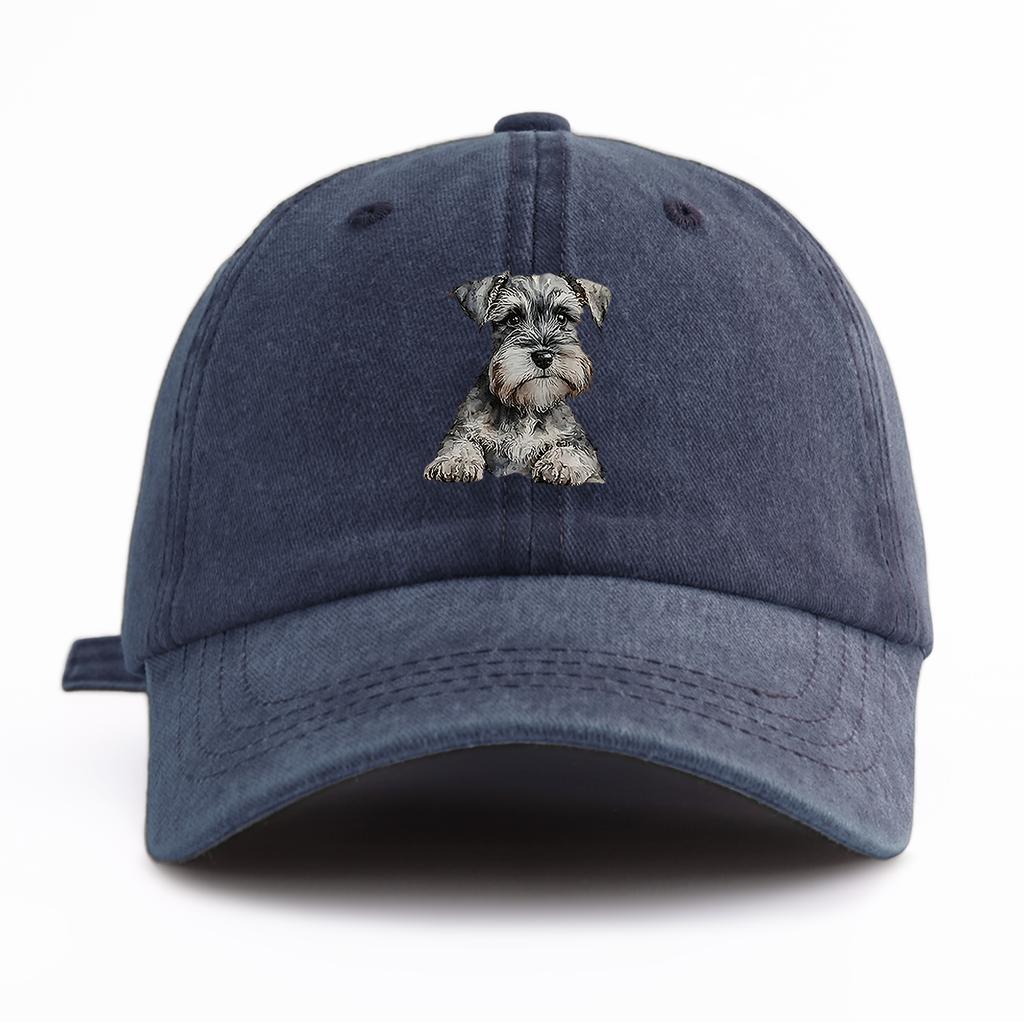 1pc Schnauzer Print Washed Baseball Cap for Adults  Minimalist Retro Style Casual Soft Adjustable Dad Hat Perfect As Gift