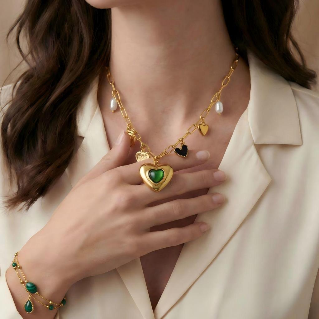 18K Gold Plated Titanium Steel Multi-Heart Diamond Pendant Necklace