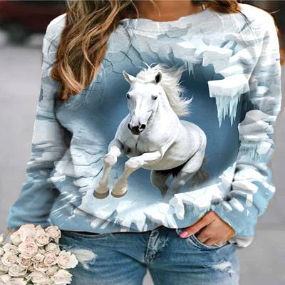 2024 Autumn and Winter New Women's Raglan Long Sleeve 3D Cute Animal Print Daily Casual Pullover Y2K Oversized Women's T-shirt