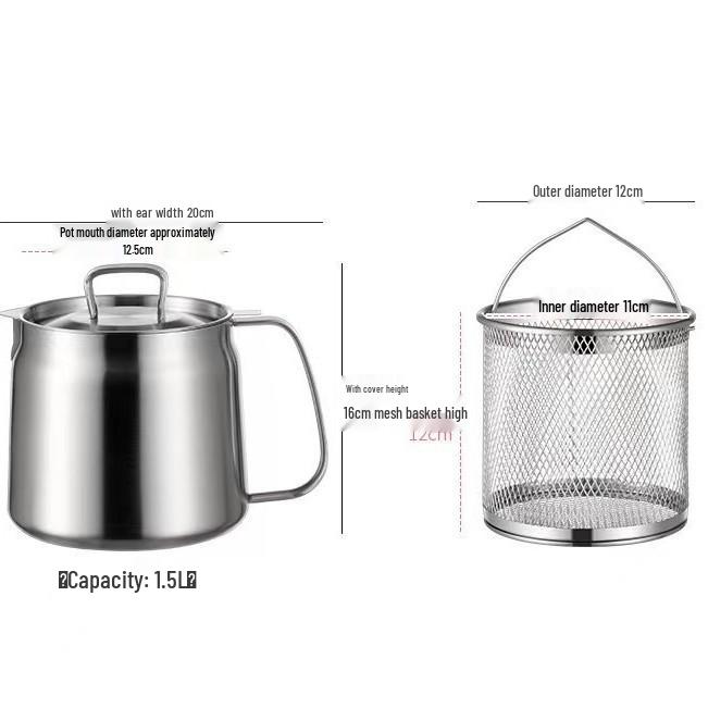 

304 Stainless Steel Oil Filter Pot with Fry Basket and Screen for Separating Oil Residue in Deep Frying