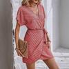 Women's Fashion Spring/Summer 2026 New Printed Short-Sleeve Dress Beach High-Waisted Batwing Sleeve Wrap Dress