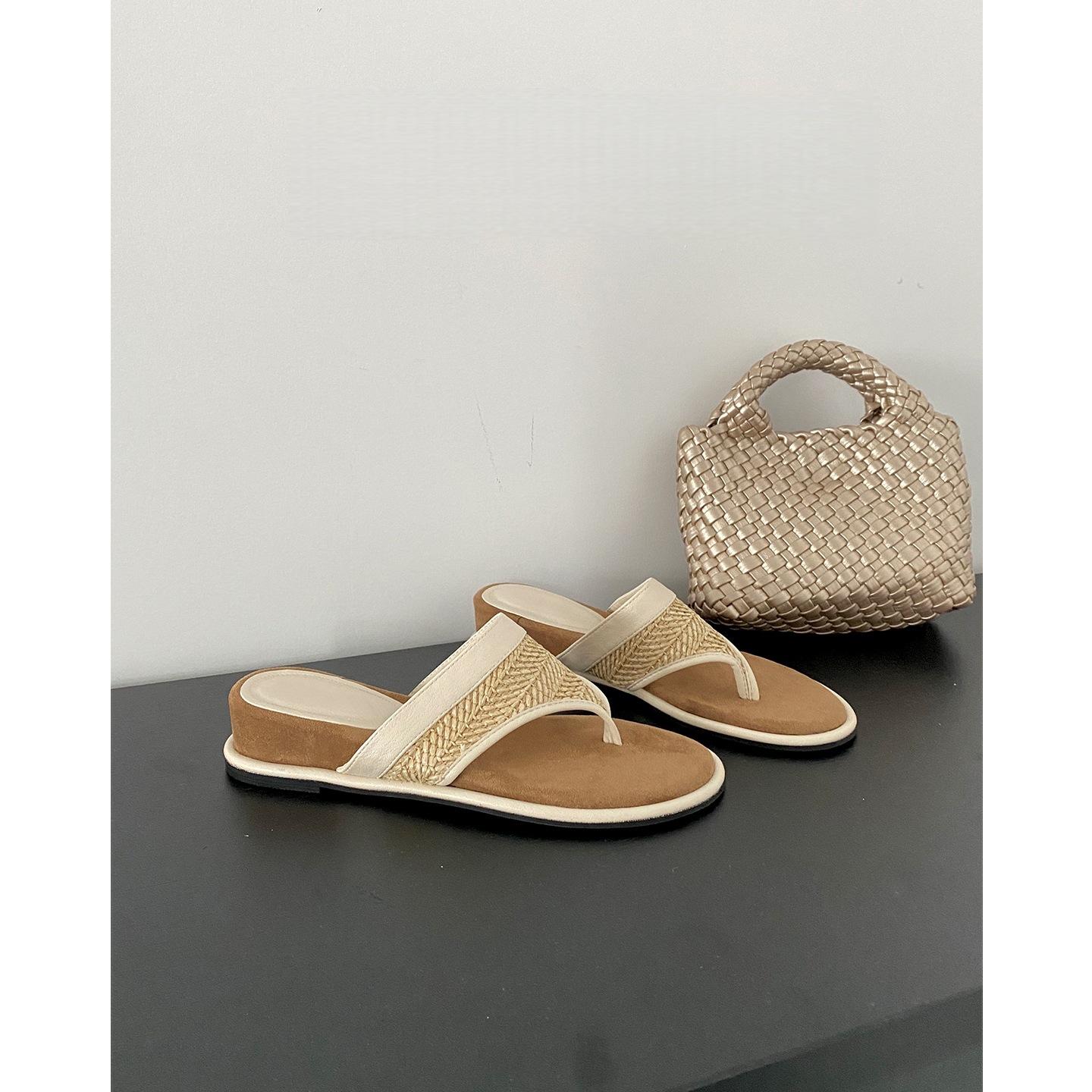 

Soft leather version! Flip-flops, 4cm heightened version, thick-bottomed cool slippers, summer pinch slippers for women 40