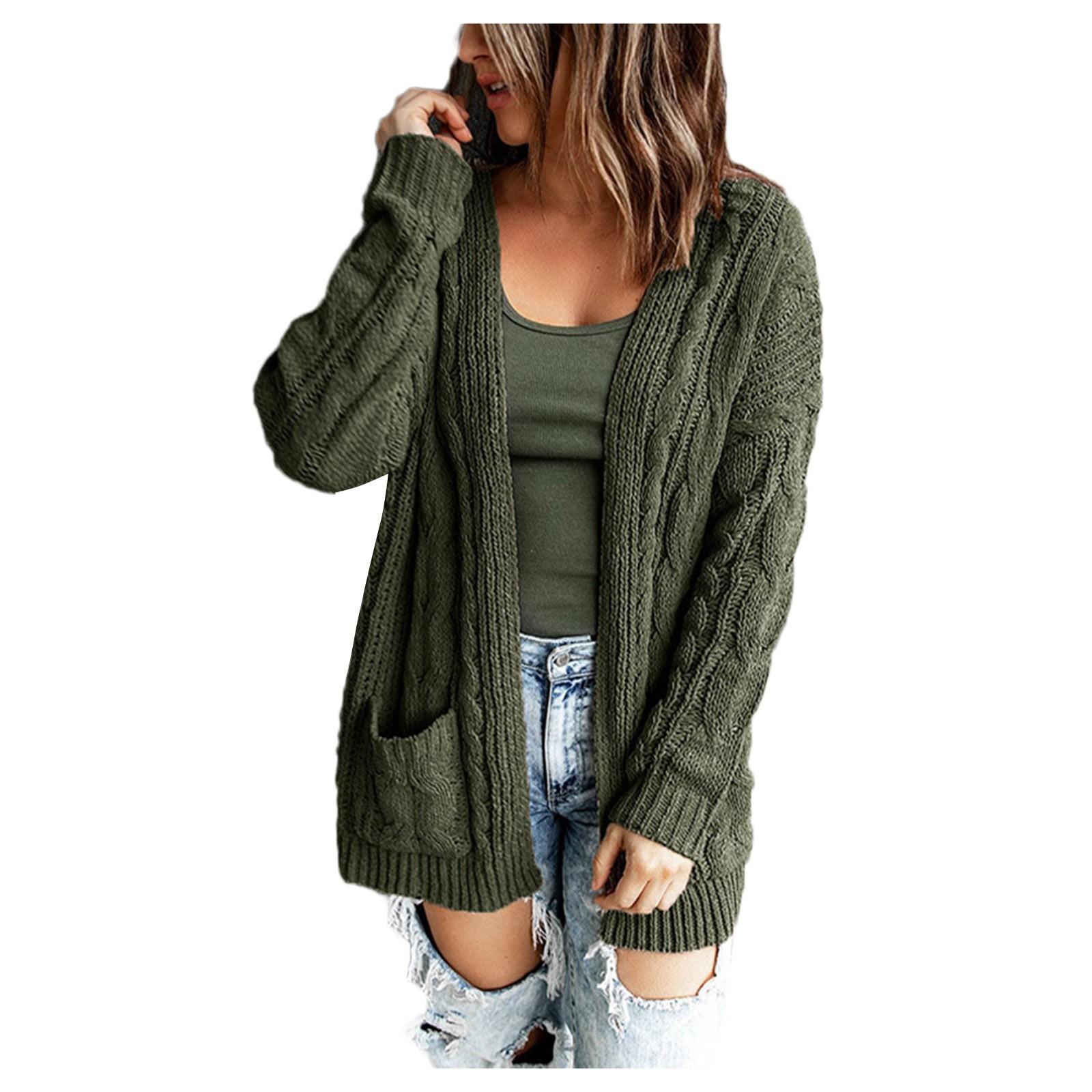 

Женский кардиган с длинным рукавом и открытой передней частью в стиле бохо, свободный свитер с косичками L армия зеленый