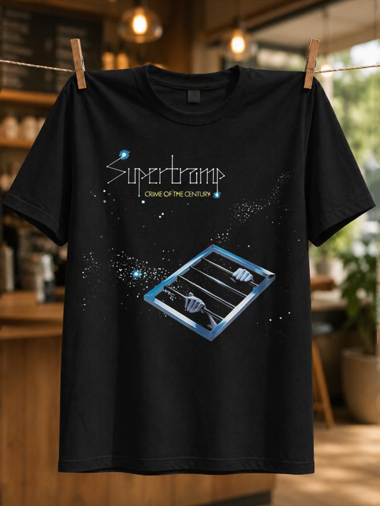 Supertramp Vězeňské mříže Zločin století Text Modrý okenní rám Stříkance a vesmírný Temný rock Unisex Všechna trička