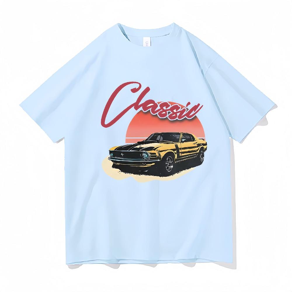 Classic Car Print Anime Tee-shirt Women Men Clothes Vintage Vehicle Short Sleeve Harajuku Unisex O-neck Tops Oversize Streetwear