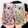 Elegant pink butterfly For Samsung A20 30 22 23 24 25 26 A31 32 33 34 A35 42 A50 51 52 53 54 55 56 70 71 72 73 glass phone case