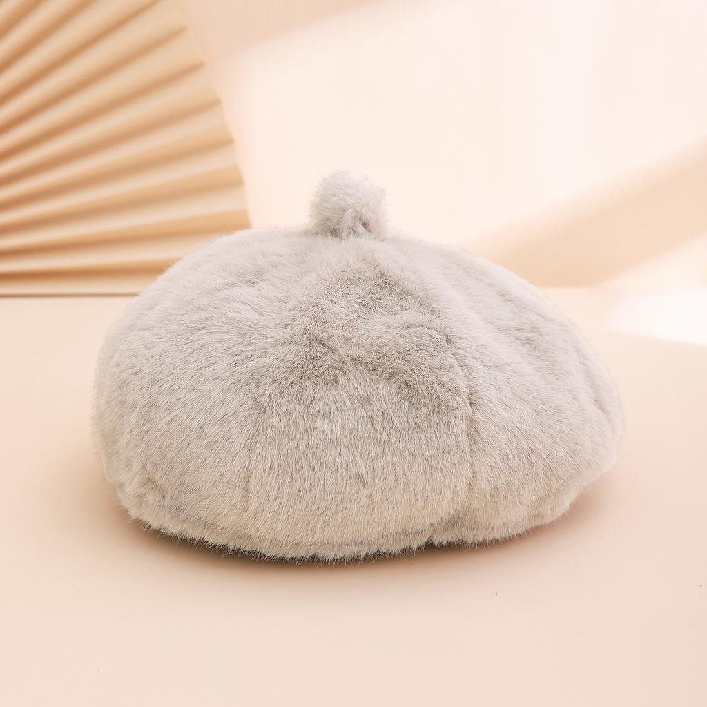 Autumn and winter imitation mink octagonal beret with top, cute lady, pumpkin hat, plush warm painter hat