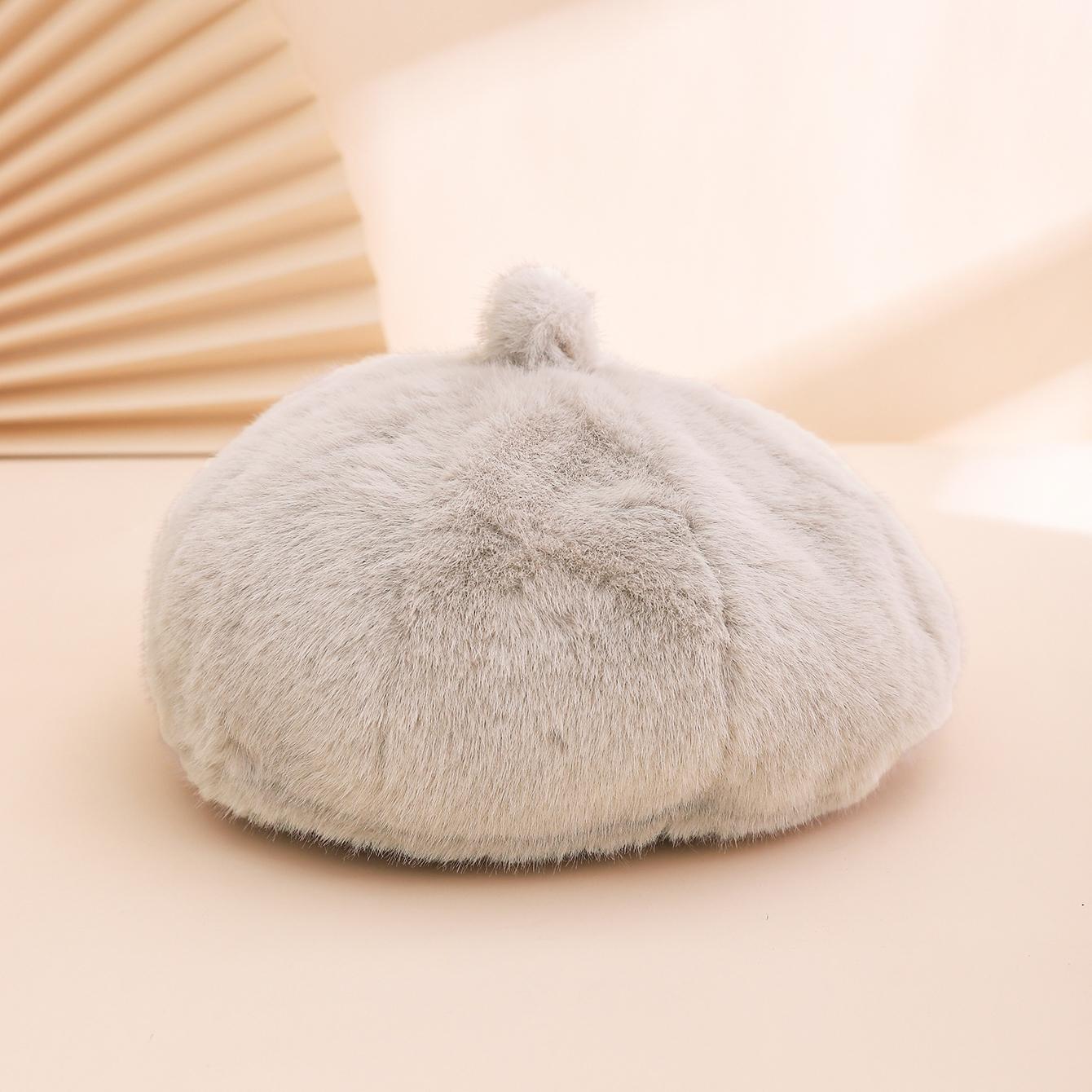 

Autumn and winter imitation mink octagonal beret with top, cute lady, pumpkin hat, plush warm painter hat One Size