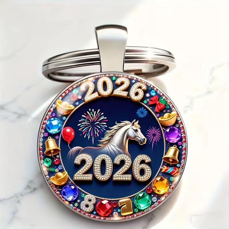 

Zodiac Year Of The Horse 2026 Series Pattern Circular Keychain Pendant Backpack Decoration Gifts
