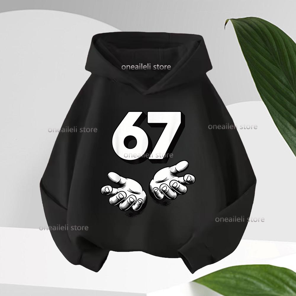 Long Sleeve Graphic Funny 67 Cute Children's Hoodies Hooded Sweatshirt Casual Fashion Novelty Fleece Boy Girl Kid Warm Pullover
