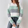 Damen gestreifter Farbblock-Pullover Oversized Rundhalsausschnitt Langarm Lässiger Strickpullover Pullover