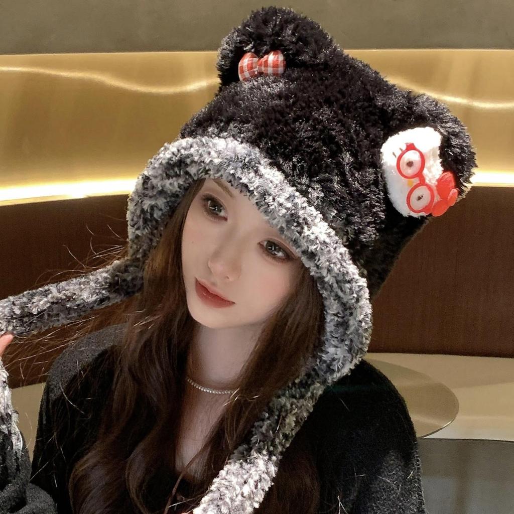 Korean Style Sweet Kitten Plush Hat for Women - Cute 2025 Autumn/Winter Warm Beanie with Ear Protection Shows Slim Face