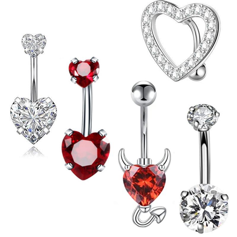 

5PCS Pink Crystal Belly Button Rings Set Purple Heart Navel Piercing Bulk Green Flower Belly Rings Packs Piercing Ombligo Lots