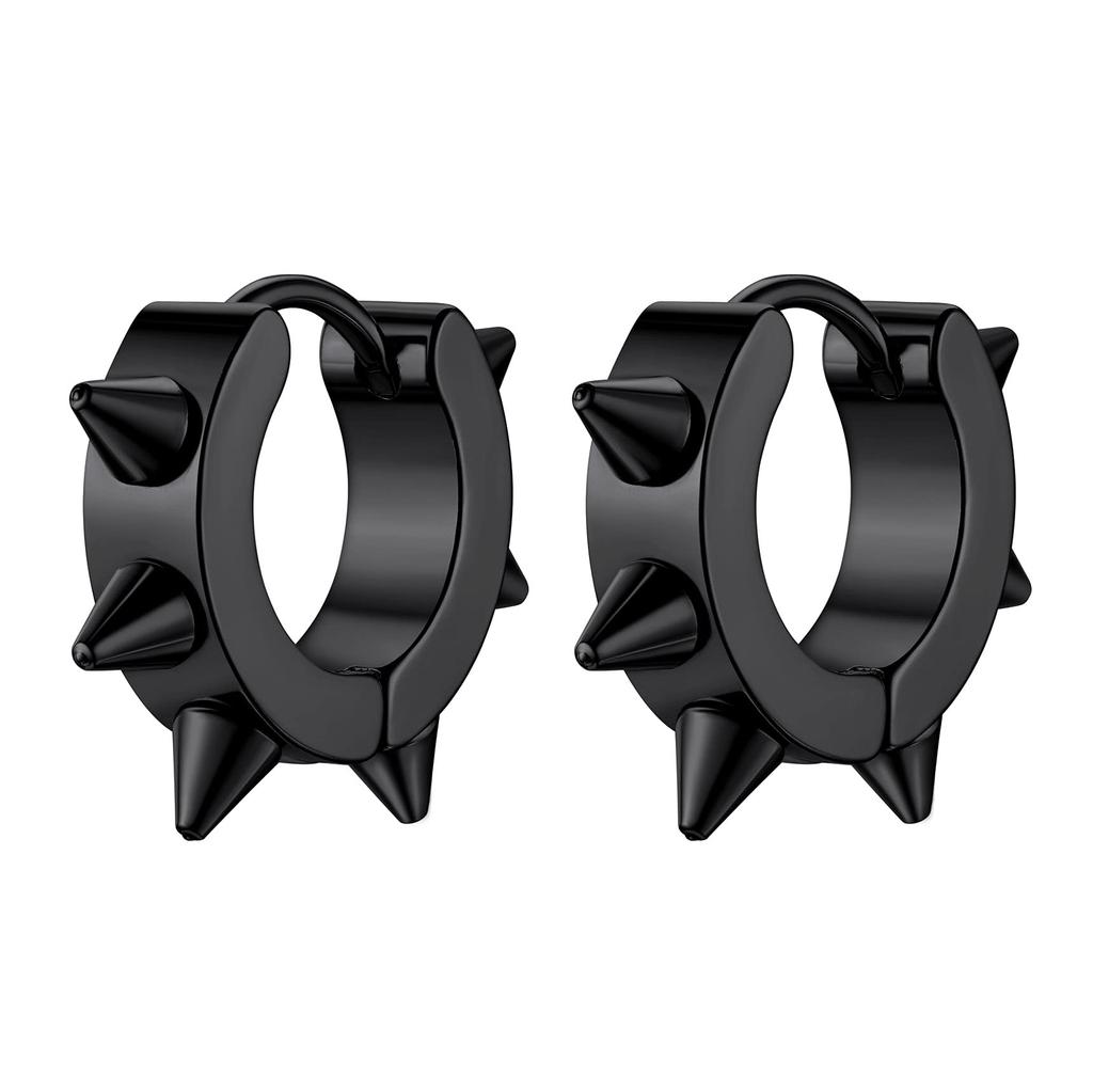Set di 2 orecchini a cerchio pendenti con catena lunga a croce in acciaio inossidabile per uomo donna Regali Tono Nero/Argento