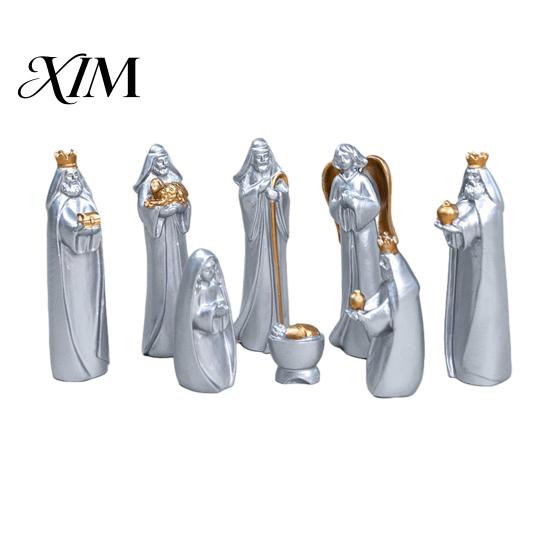 Religious Christmas Table Decor 8 Pcs Resin Nativity Figurines Set, Christian Scene Figures, Gift for Church Tabletop Miniature Statues Holiday