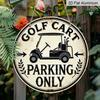 2D Flat - Round Aluminum Sign for Golf Carts, Featuring Fun Parking Rules. This 7.87X7.87 Inch Metal Tin Sign Is Perfect for Sports Enthusiasts And