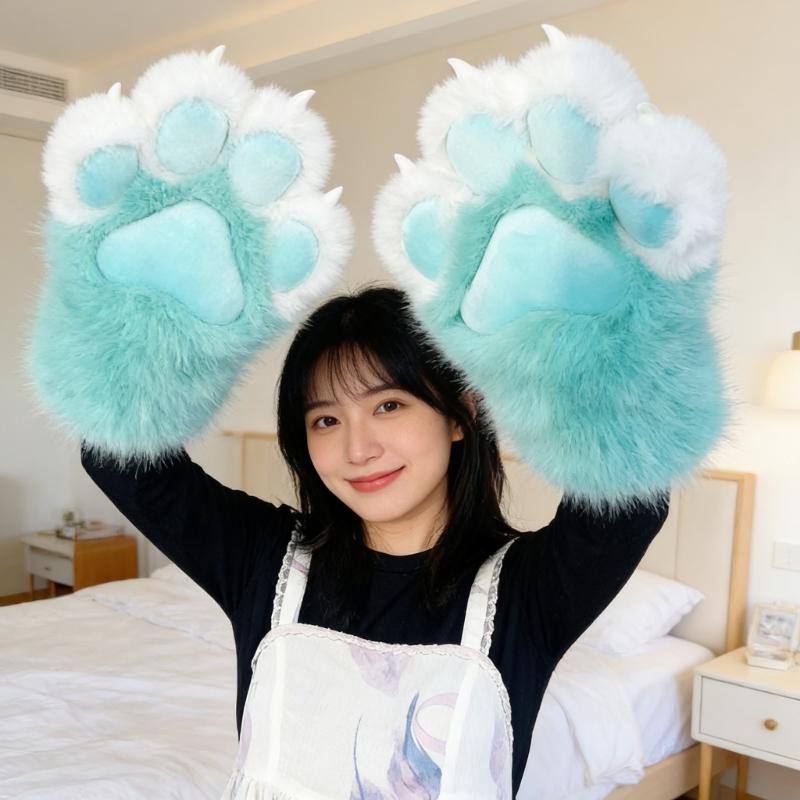 Furry Cats Paws Gloves Cosplay Costume Gloves for Women Girl Warmth Comfort Soft Plush Fursuit Gloves Anime Armwear