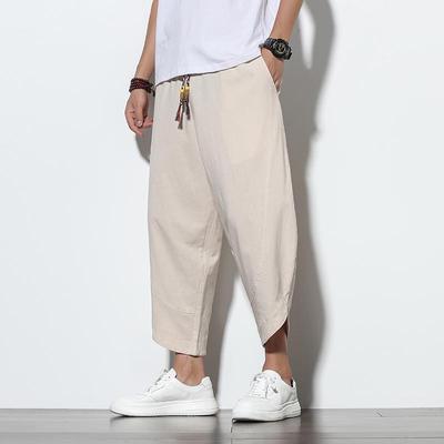 Streetwear Spring Summer Harem Casual Pants Men Cotton Linen Solid Color Harajuku Joggers
