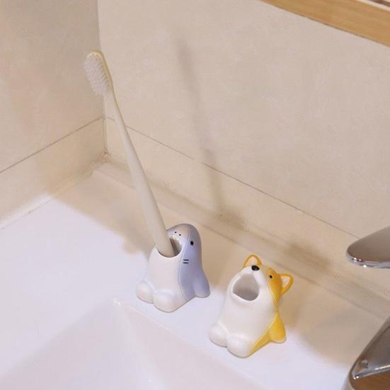 Cartoon Animal Toothbrush Holder Resin Bathroom Organizer Stand for Toothbrushes Paste Adorable Desk Decor for Sink Countertop Multi-Purpose Storage