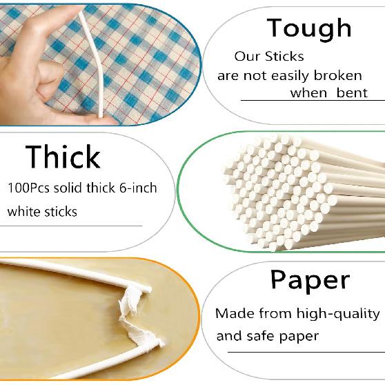 100Pcs White Lollipop Sticks, 4-inch Paper Cake Pop Sticks, 4mm Thick Sucker Sticks for Hard Candy, Chocolate,Cookies, Dessert
