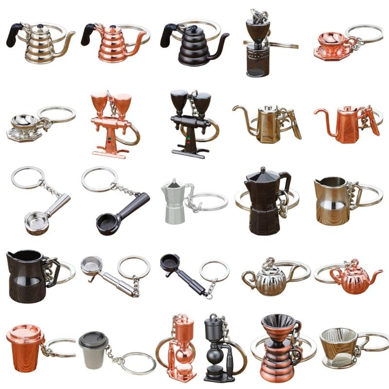 Unique Coffee Machine Filter Handle Keychain Fashion Metal Key Ornament Bag Charm Present for Coffee Aficionados