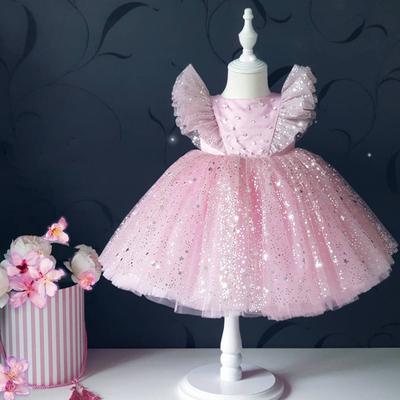Bonito bebê meninas vestido de princesa lantejoulas brilhante recém-nascidos meninas pageant vestido para 1st aniversário festa infantil fofo roupas de casamento