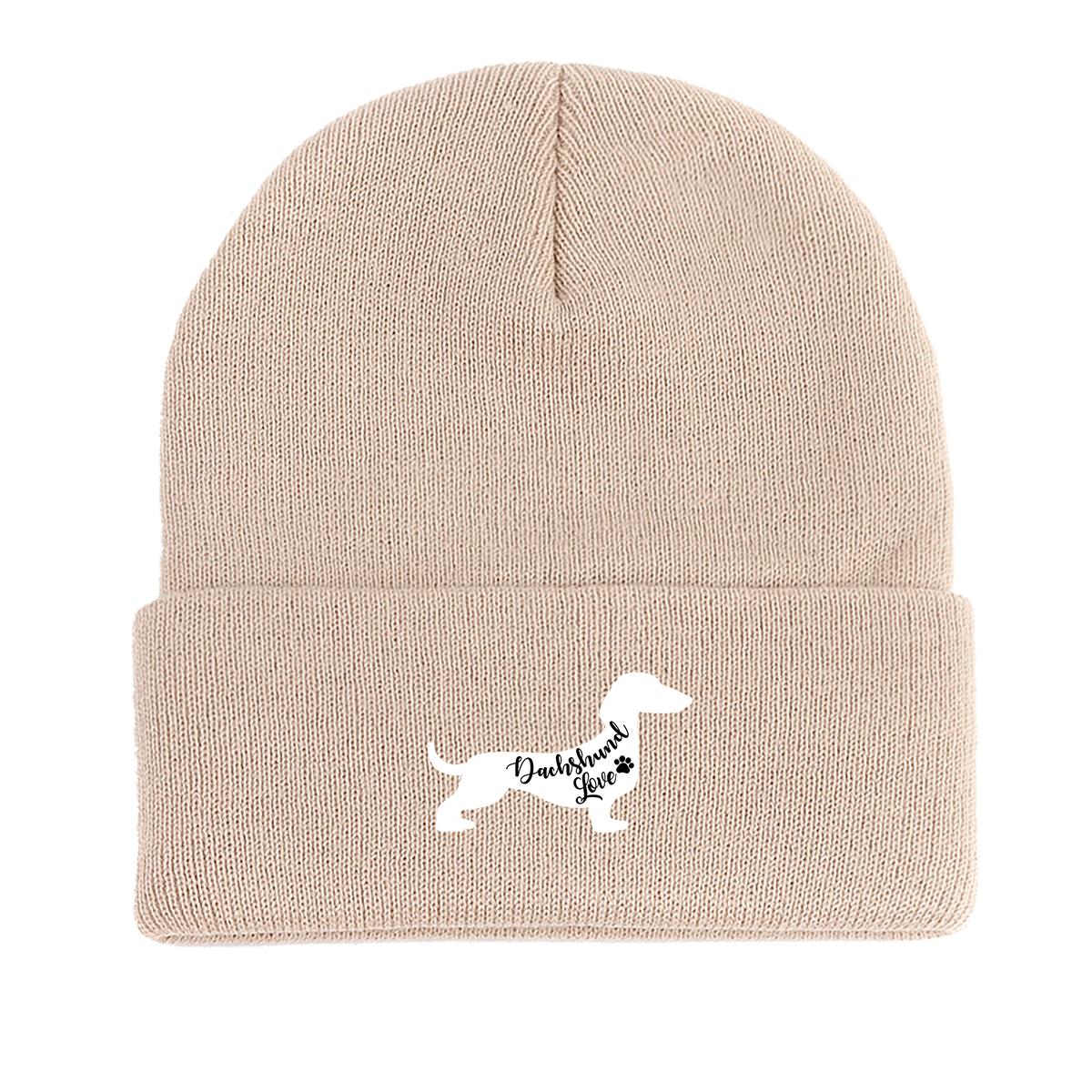 

Вязаная шапка с принтом собаки таксы, шапка-бини с изображением животных, ветрозащитные мешковатые модные шапки с помпоном, вязаная шапка, шапка-бини as the picture бежевый