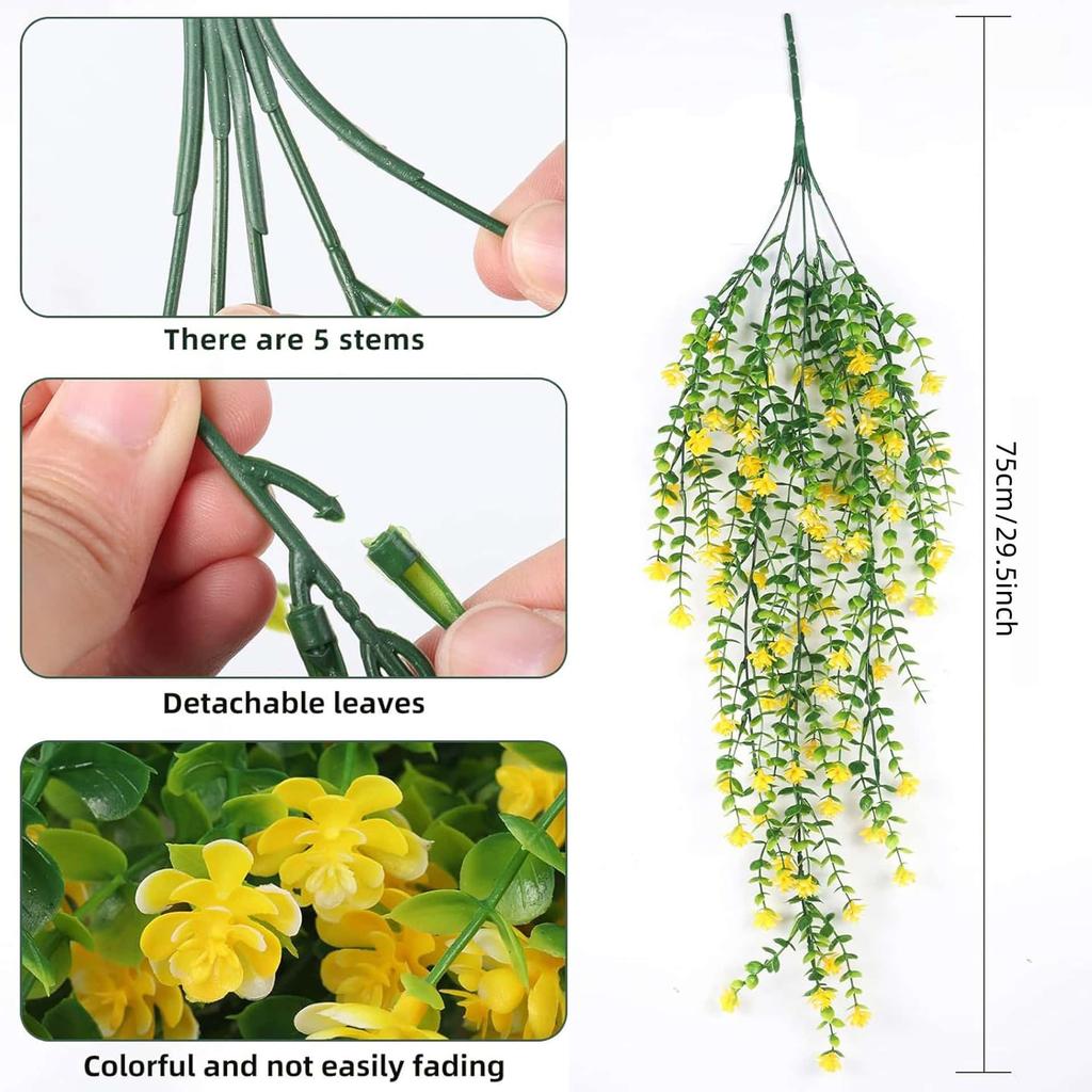 2pc UV Resistant No Fade Artificial  Flowers Eucalyptus Camellia Hanging Realistic Faux Floral for Outdoor Indoor Wall Decor