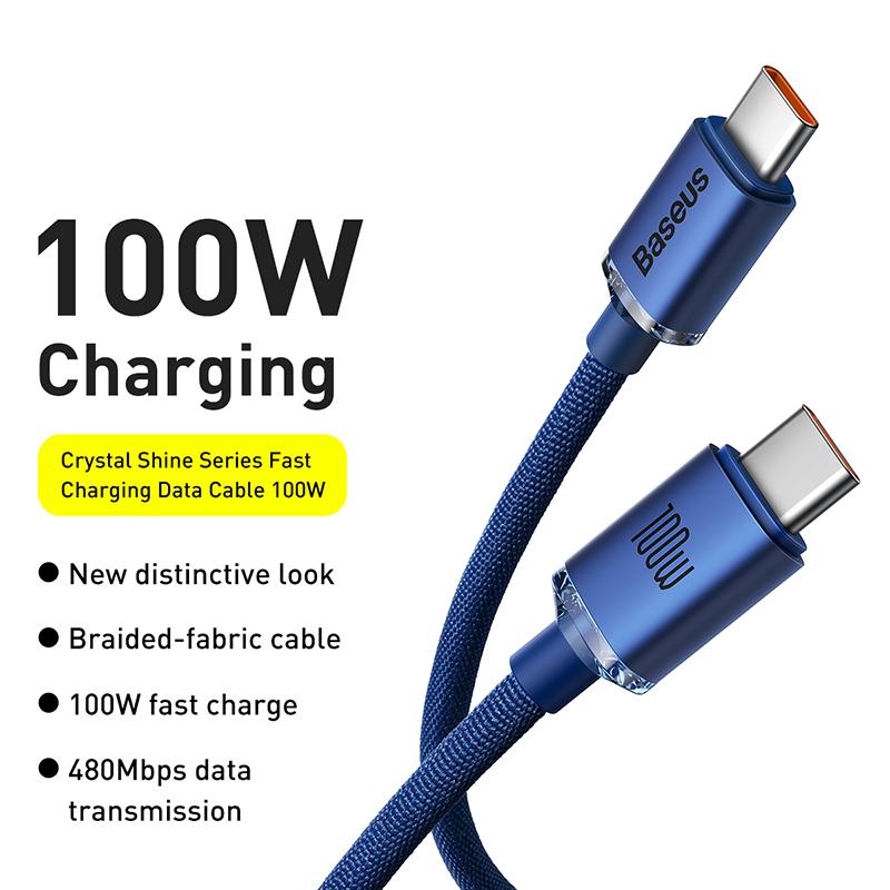 Baseus 100W Type C Cable Blue Fast Charging Charger Wire For IPhone Macbook Samsung Xiaomi Type C Data Cables