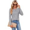 Women's Autumn/Winter Pullover Top Solid Color Button O Neck Comfortable Long Sleeve Buckle T-Shirts