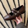 Cowhide Version of Spring and Autumn Bow Square Head One-word Buckle Mary Jane Shoes Women's Small Leather Shoes Flat Single Shoes Shallow Jk Shoes