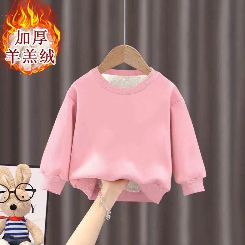 Kids Chinese New Year Outfit Thickened Fleece Red Round Neck Sweatshirt Boys Girls Winter Warm Holiday Top