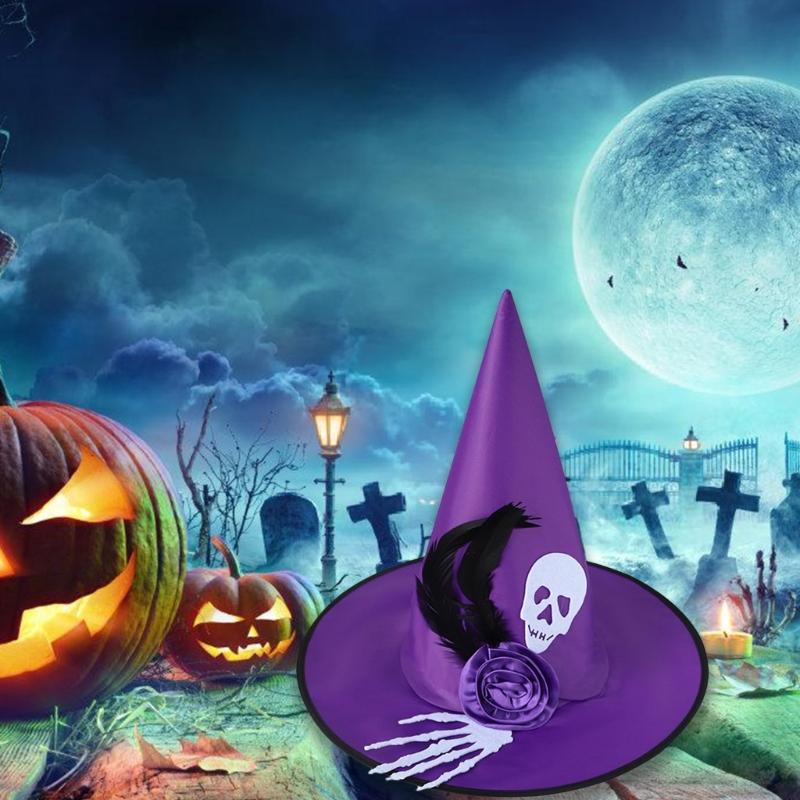 Halloween Witch Caps for Adult Unisex Veil Spiders Wizard Hat Roleplaying Pointed Hat Theme Party Family Gathering Hat