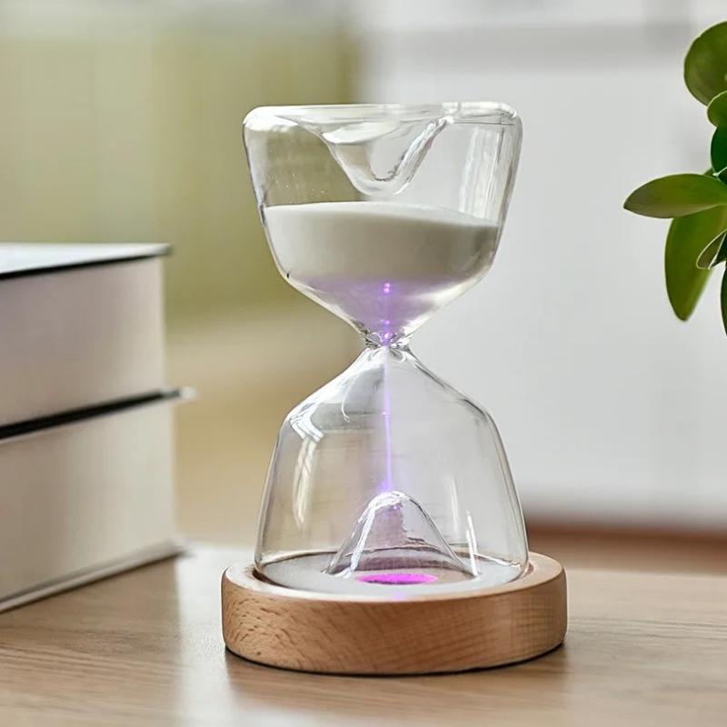 15 Minuten Leuchtende Fernbedienung Glas Sanduhr Sanduhr Holzboden Nachtlicht Sanduhr Schreibtisch Zuhause Dekorative Spielzeuge