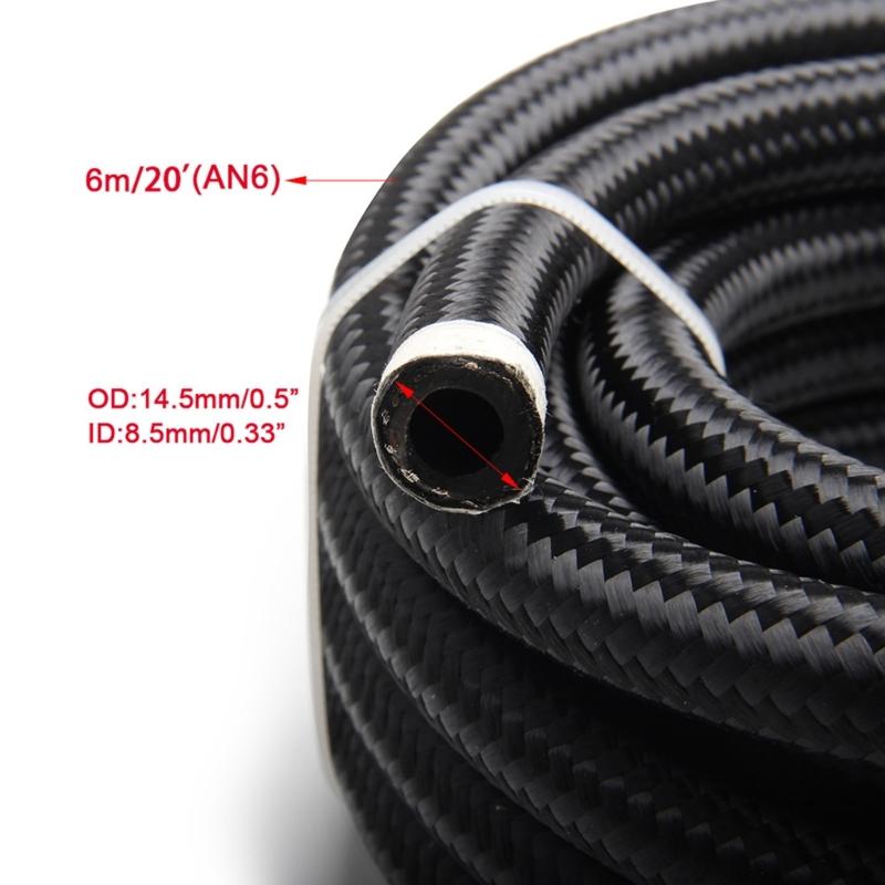 AN4 AN6 AN8 AN10 AN12 Fuel Line Hose,Nylon Braided Fuel Line Hose with Stainless Steel Mesh Reinforce Black