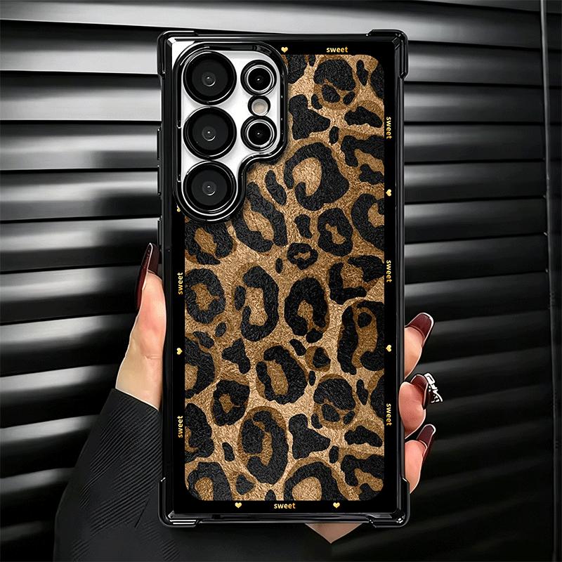 Fashion Sweet Leopard Print Plating Phone Case For Samsung Galaxy S24 S25 FE S26 Edge S23 Ultra S22 S21 Plus S20 Anti-Fall Airab